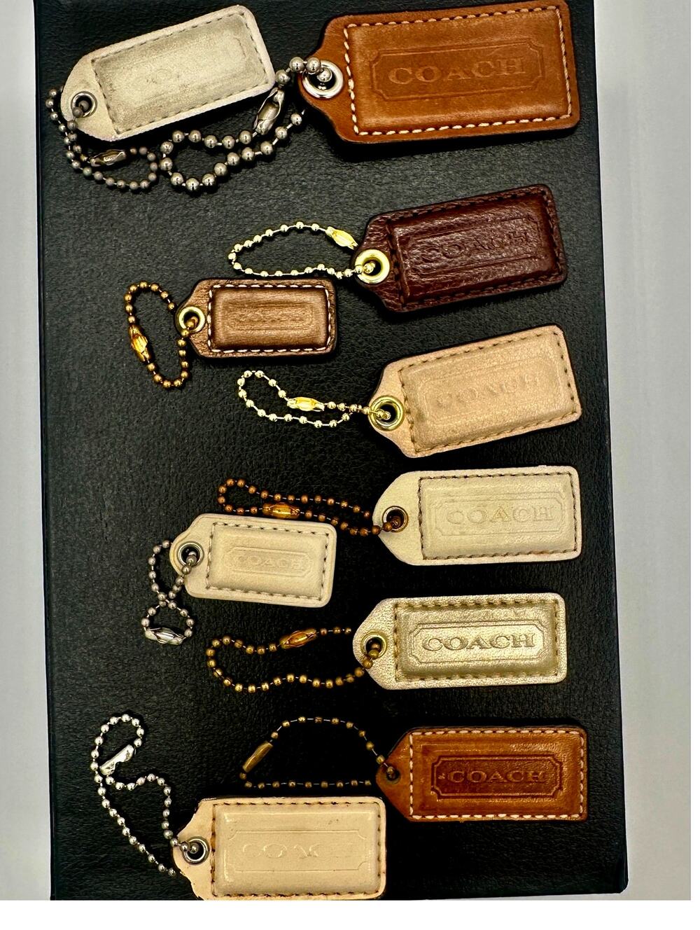 Lot of 10 Coach Leather Hangtags Bag Charms Brown Ivory Metallic Mixed Sizes